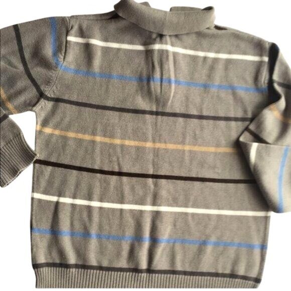 The Childrens Place Gray Striped Polo Sweater S 5 Cotton Blend Long Sleeve - Picture 4 of 6